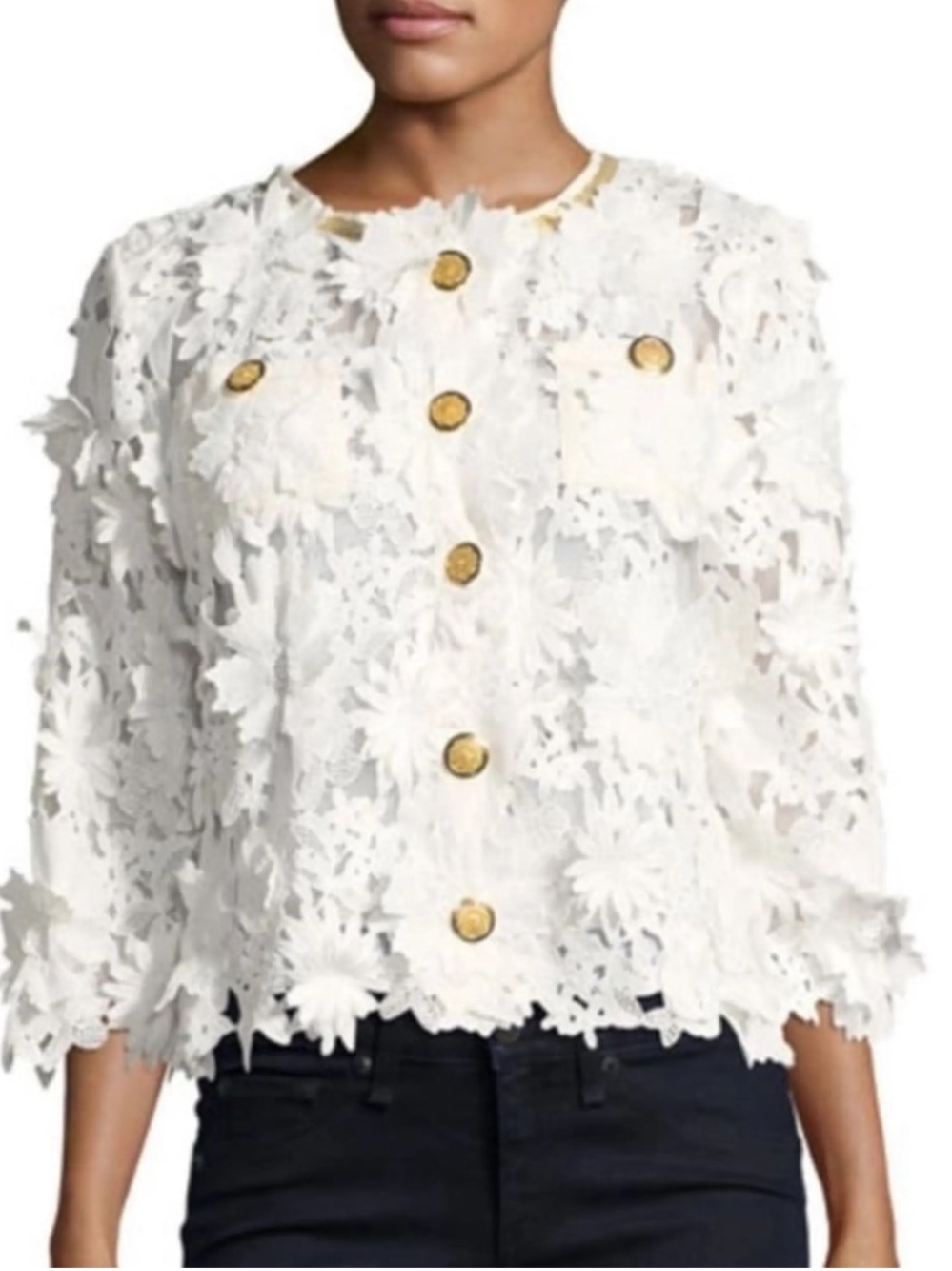 MICHAEL SIMON Open Lace white Floral Sheer jacket